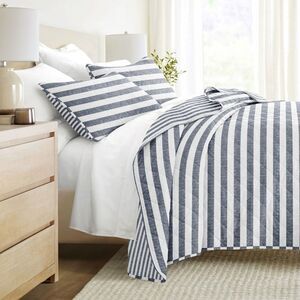 Classic Stripe Soft Quilted Coverlet Set Dusk Blue Twin/Twin XL